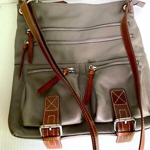 Nino BOSSI Gray Leather Messenger Crossbody Shoulder Bag EUC